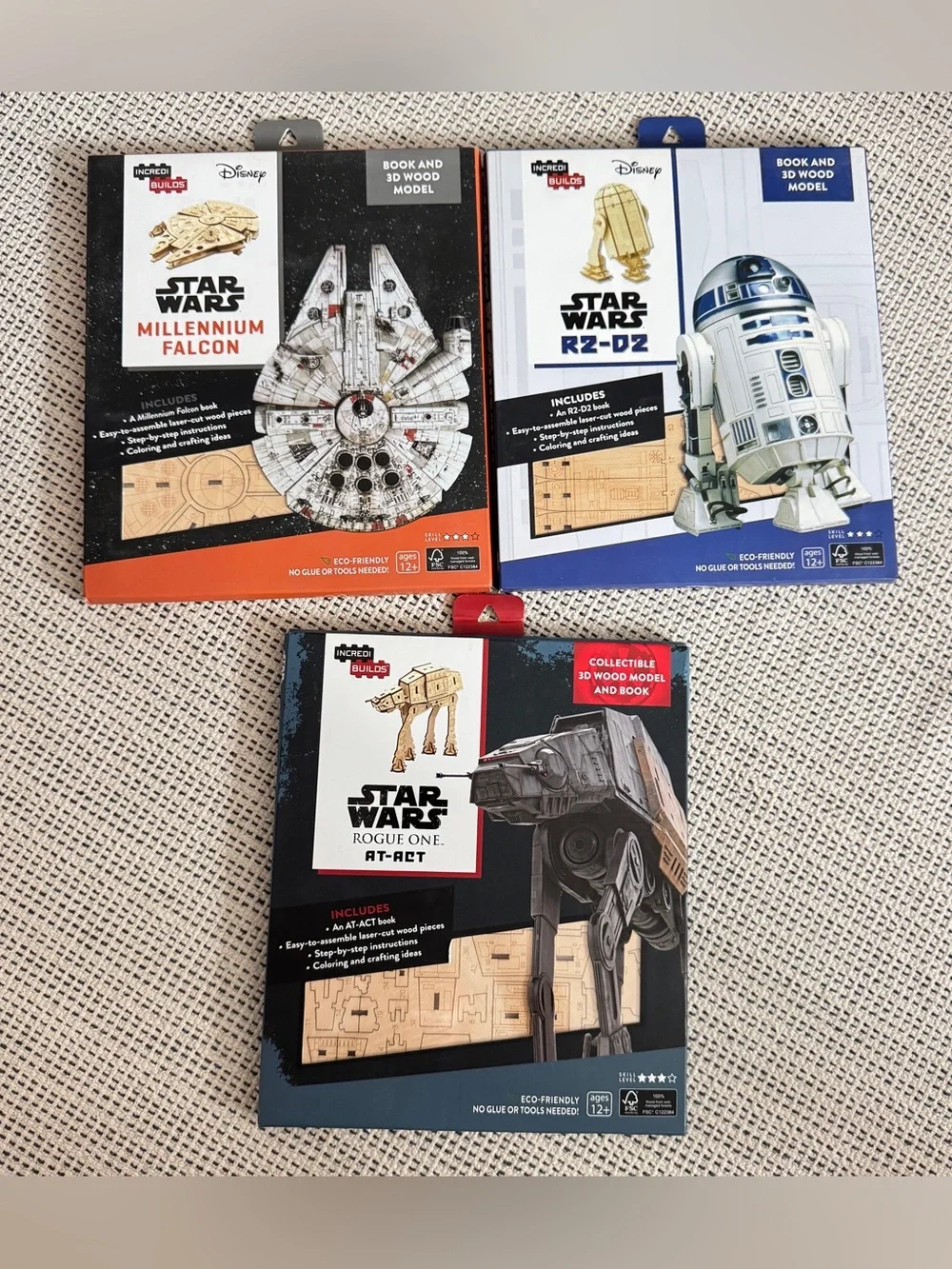 IncrediBuilds Star Wars 3D Wood Model Kits: Millennium Falcon, R2-D2 & AT-ACT